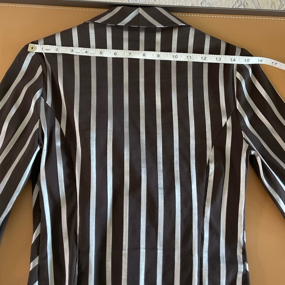 Joseph Ribkoff Brown and White Buttoned Blouse with Notched Collar - Picture 9 of 14